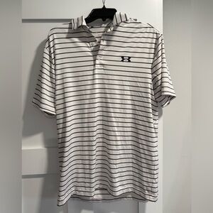 Under Armour Men's Polo Shirt - White with Black Stripes